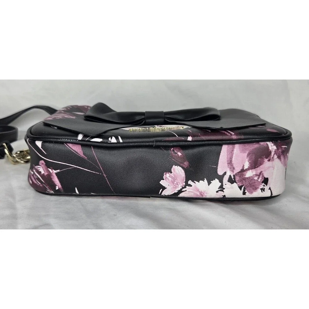 KARL LAGERFELD Black Floral Berry Bow Accent Crossbody Shoulder Bag Purse